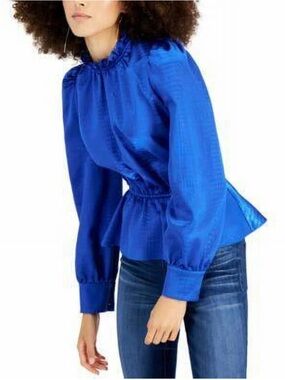 INC International Concepts Royal Blue Satin Peplum Blouse